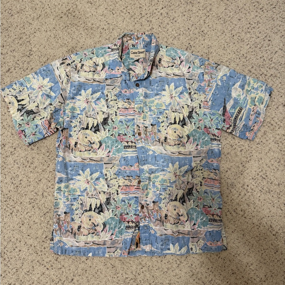 Cooke Street Blue Floral Hawaiian Short-Sleeve Shirt 100% cotton